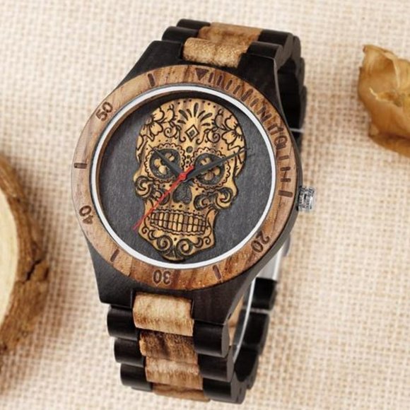 Bamboo Skull WoodCreative Quartz Watch for Men